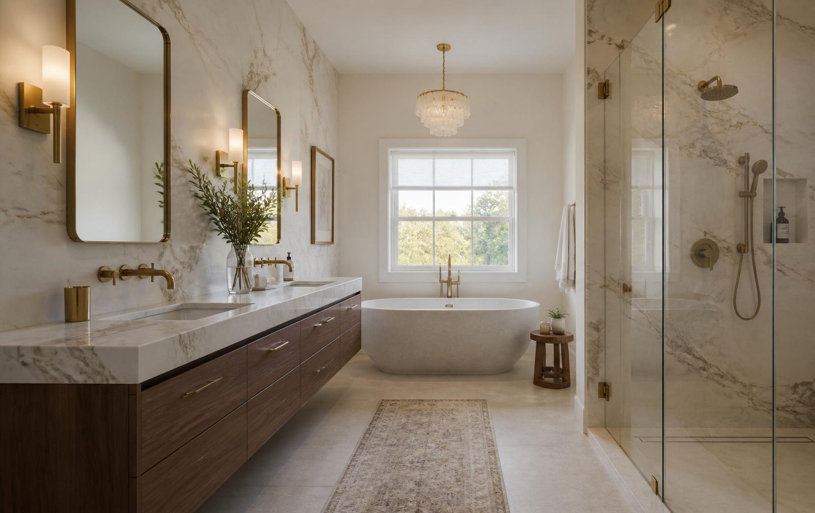 Modern marble bathroom after renovation